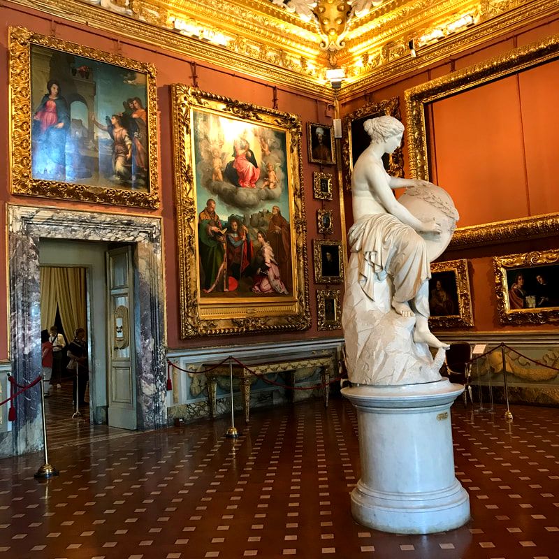 Pitti Palace interior art and sculptures, Florence, Italy