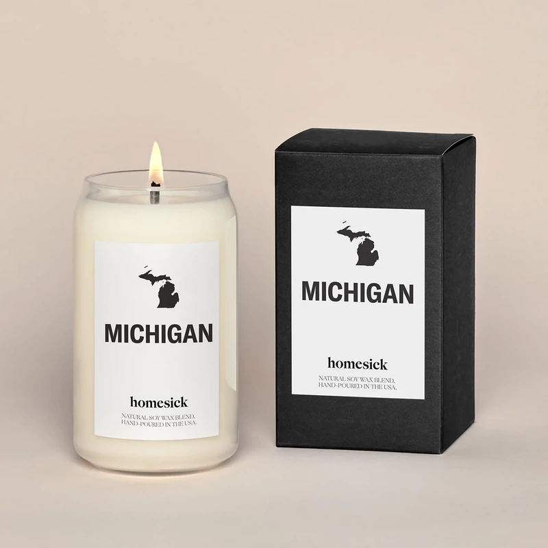 Homesick Michigan candle. Michigan Gift Ideas