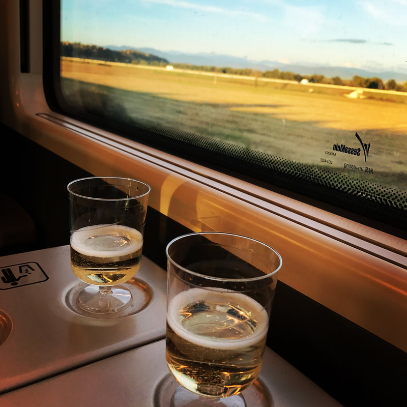 Prosecco on the train from Rome to Florence