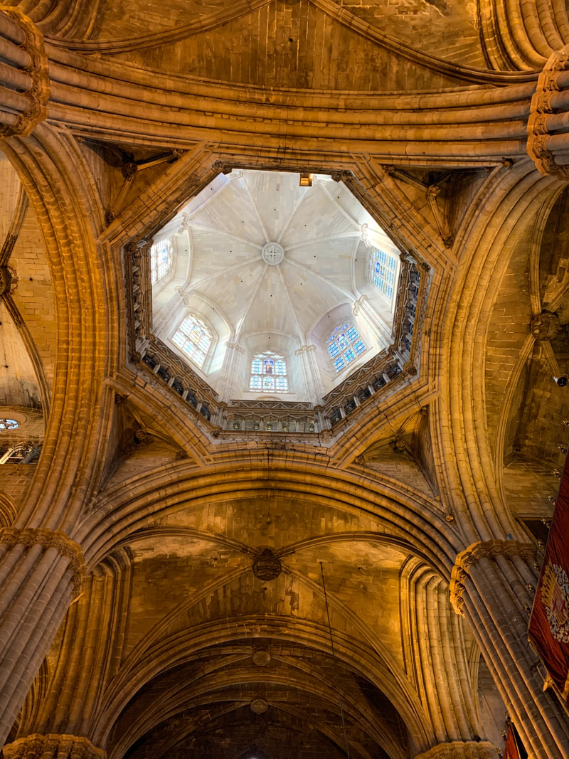 Interior of the dome, Barcelona Cathedral, Barcelona, Spain.