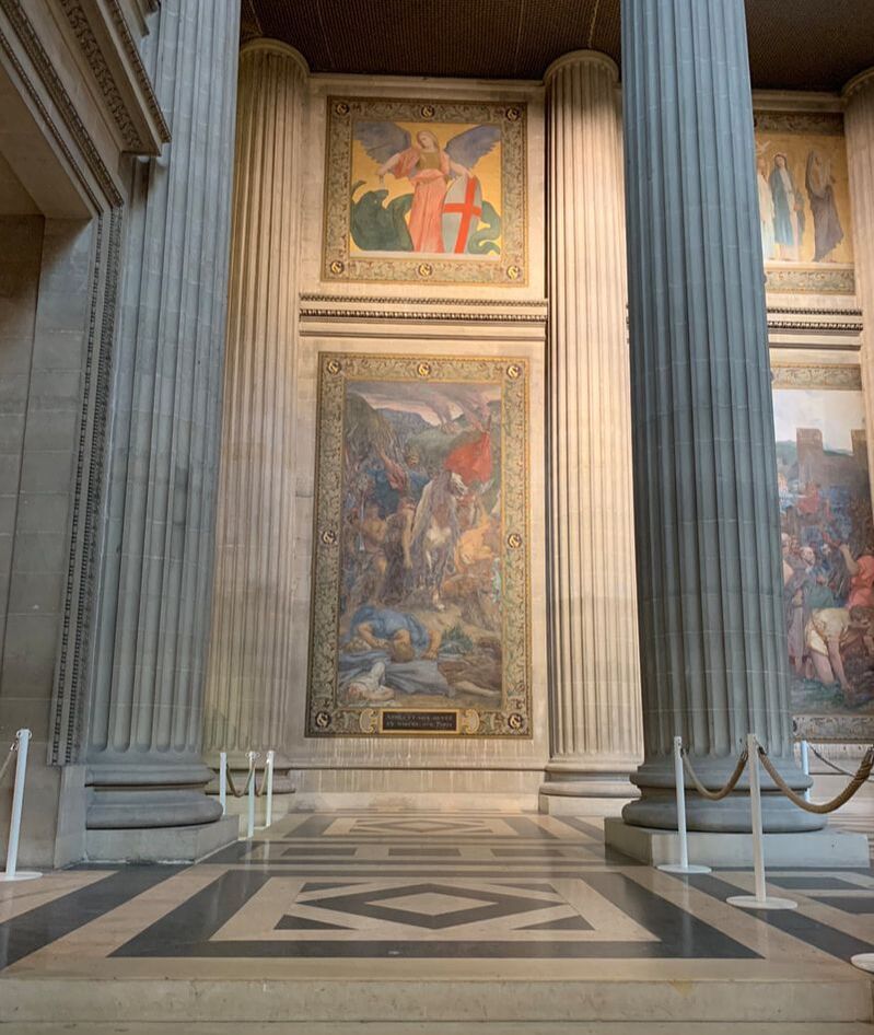 Large paintings of historic scenes in the Pantheon, Paris