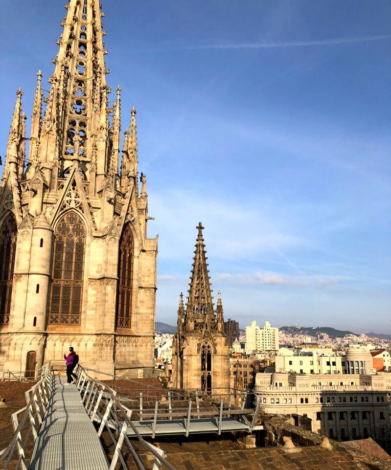 Exploring the rooftop of Barcelona Cathedral, Barcelona, Spain.