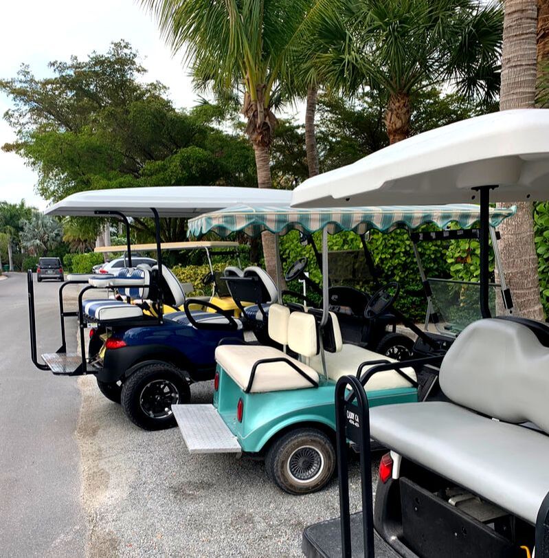 Restaurants in Boca Grande, Florida: Golf cart parking, Eagle Grille and Miller's Dockside, Boca Grande